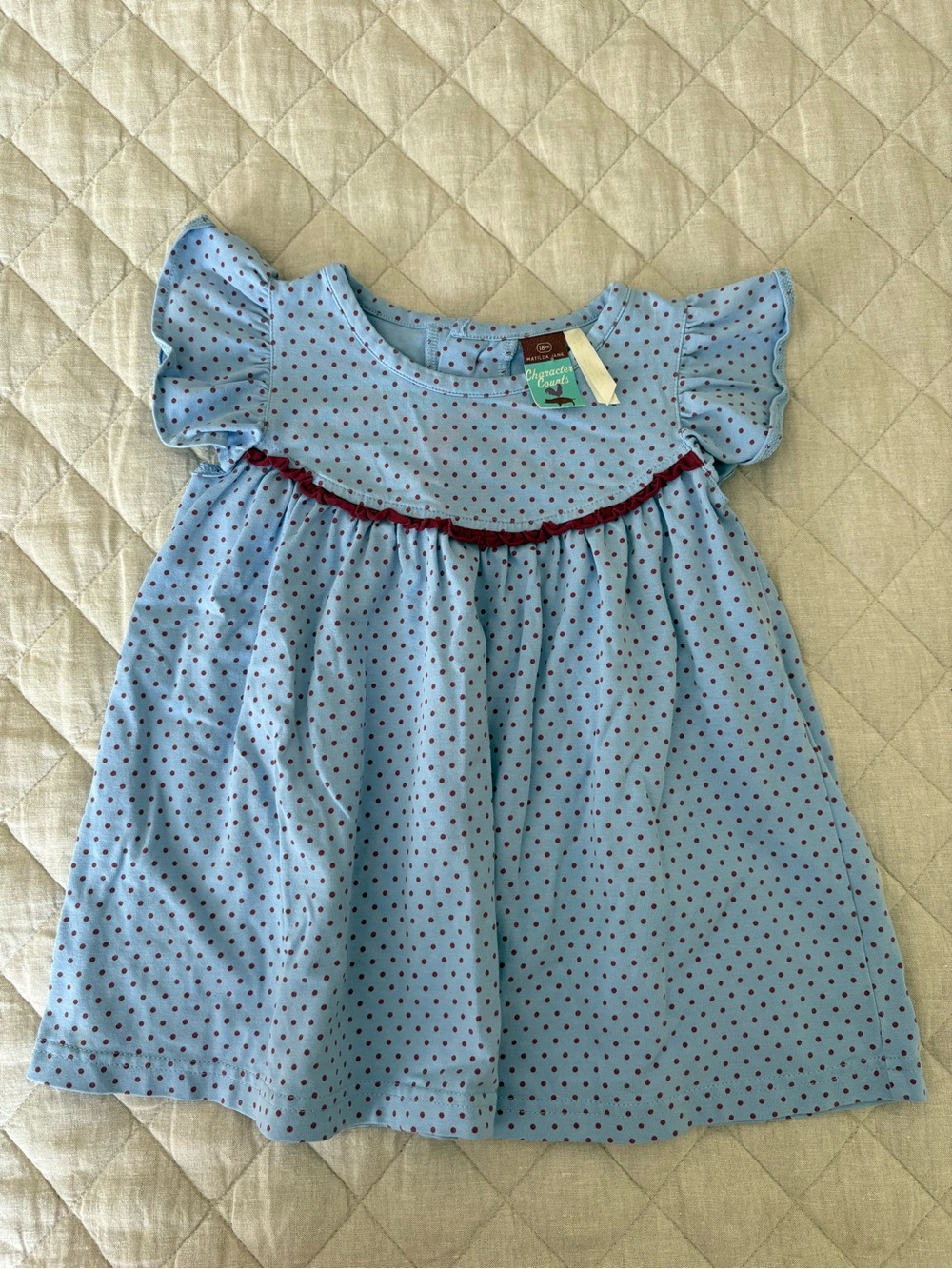Matilda Jane Light Blue Polka Dot Dress with Burgundy Trim